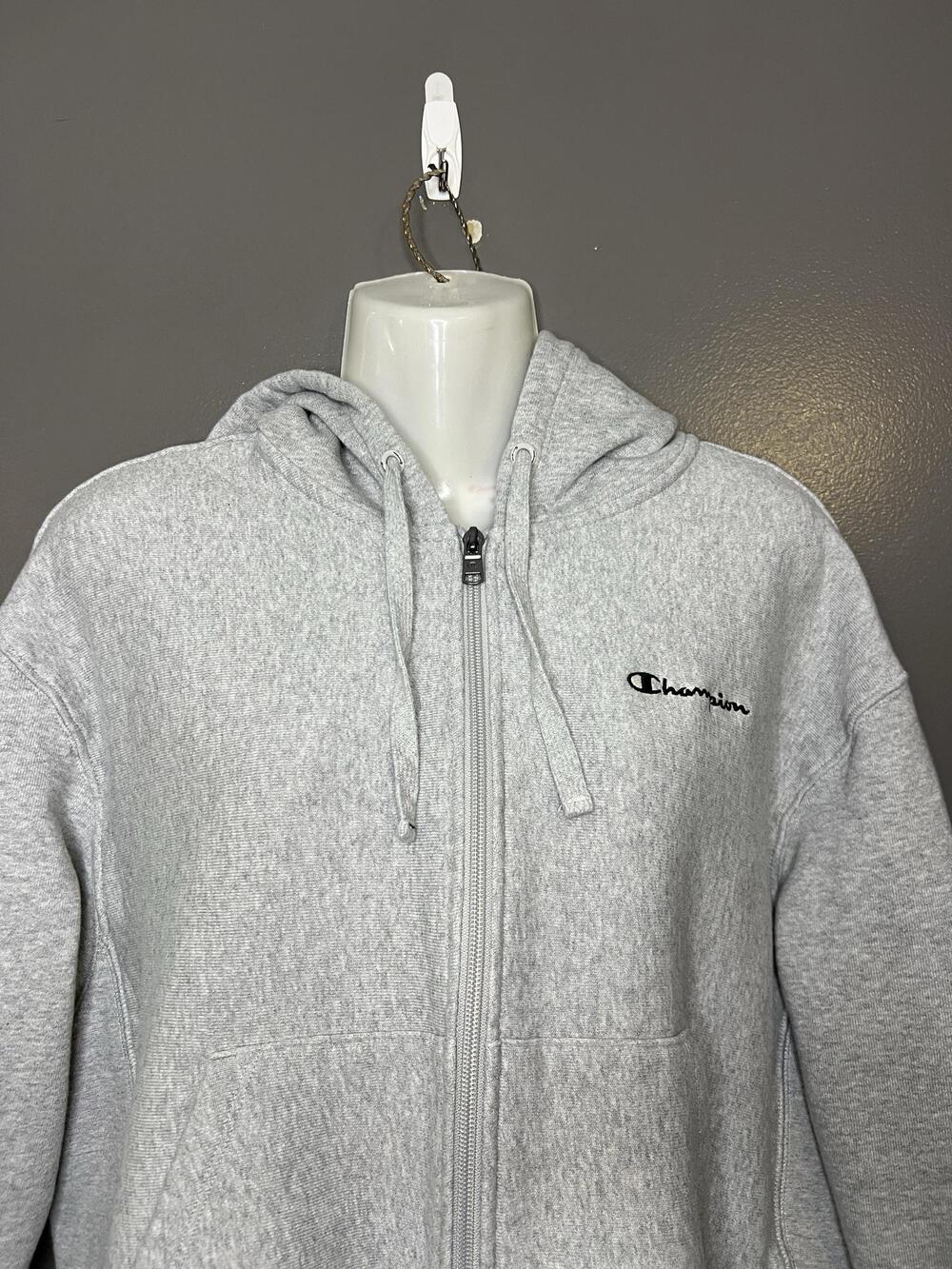Champion Hoodie Womens XL Gray Full Zip Fleece Cropped Sweatshirt Logo Athletic
